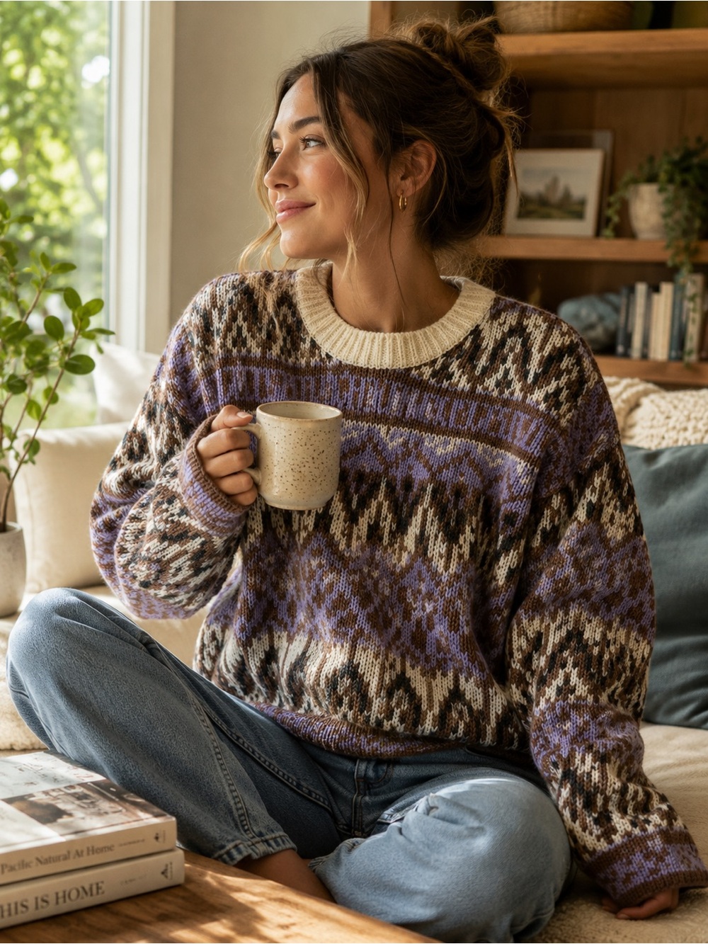 Anthropologie Fabiana Italy Alpaca Fair Isle Chunky Knit Sweater Size M
